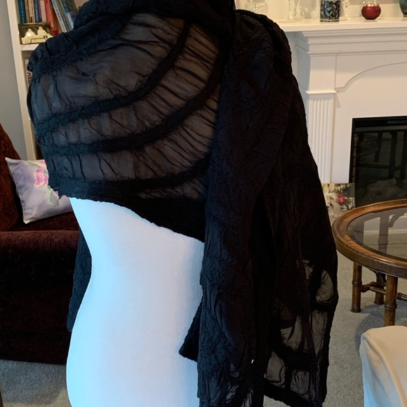 Handcrafted exquisite silk chiffon and wool felted wrap in black - Picture 1 of 4